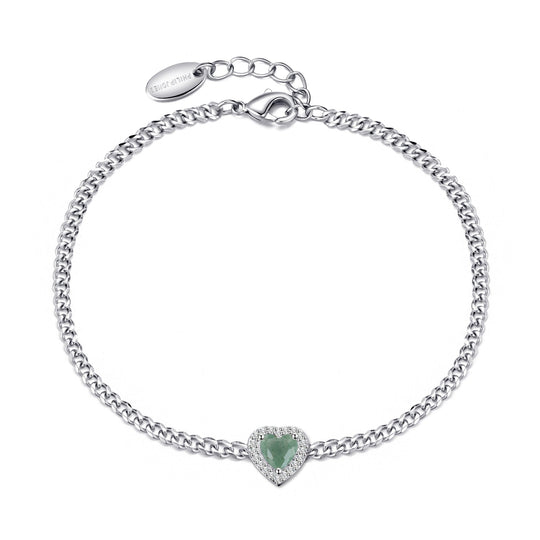 Green Aventurine Heart Gemstone Bracelet Created with Zircondia® Crystals - Philip Jones Jewellery