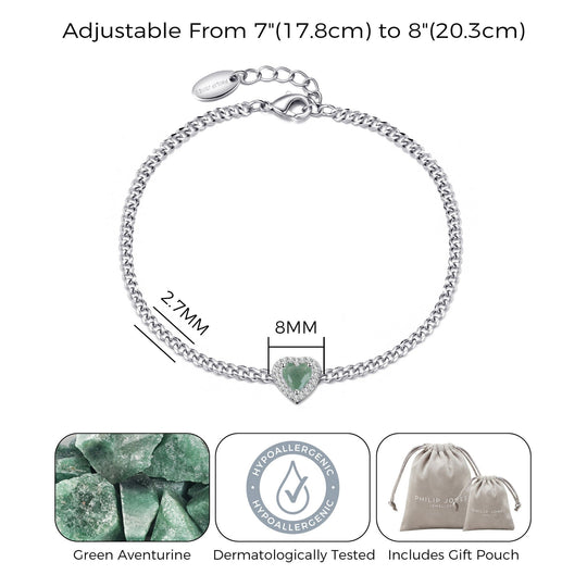 Green Aventurine Heart Gemstone Bracelet Created with Zircondia® Crystals - Philip Jones Jewellery