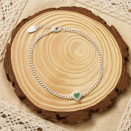 Green Aventurine Heart Gemstone Bracelet Created with Zircondia® Crystals - Philip Jones Jewellery
