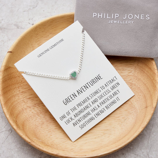 Green Aventurine Heart Gemstone Bracelet with Quote Card Created with Zircondia® Crystals - Philip Jones Jewellery