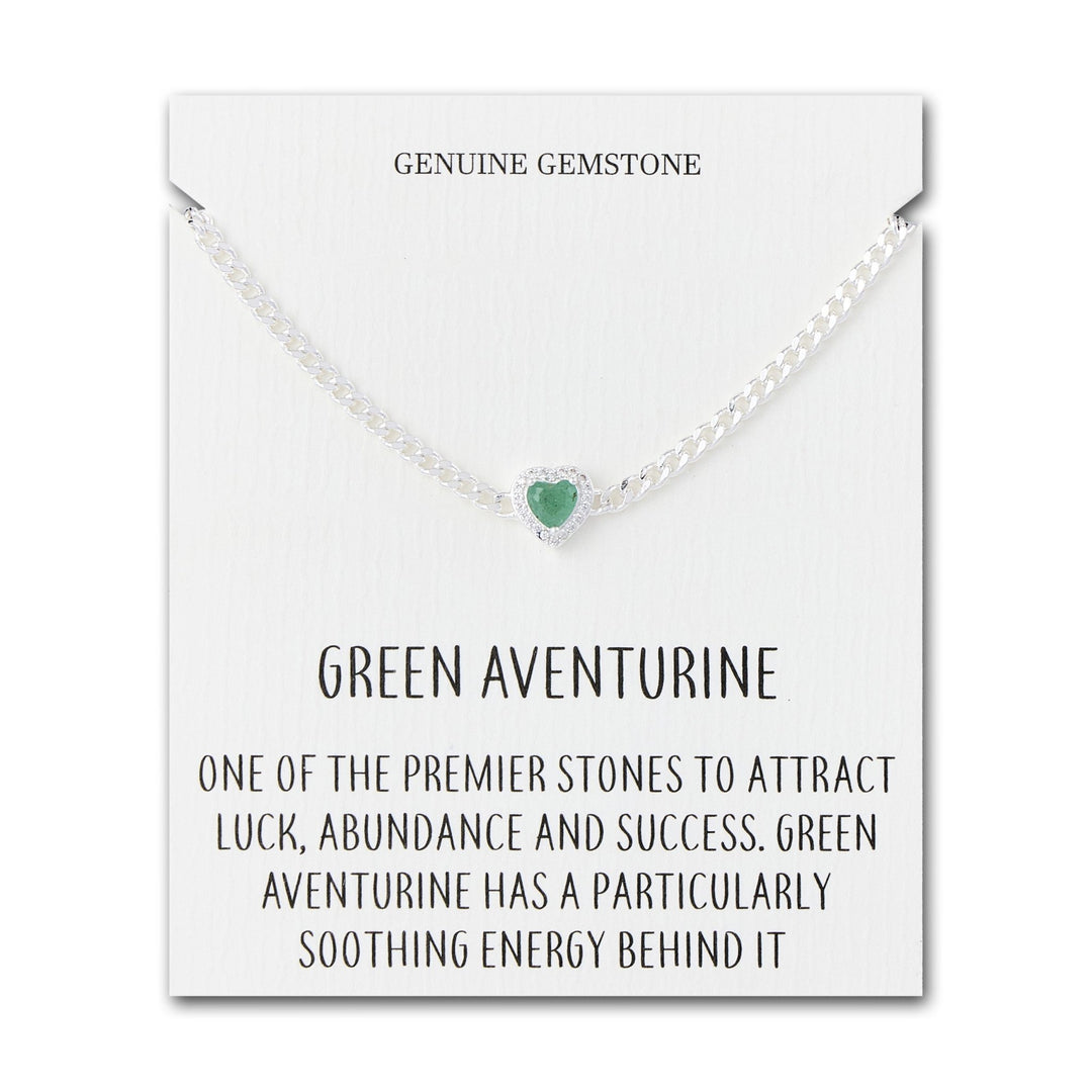 Green Aventurine Heart Gemstone Bracelet with Quote Card Created with Zircondia® Crystals - Philip Jones Jewellery