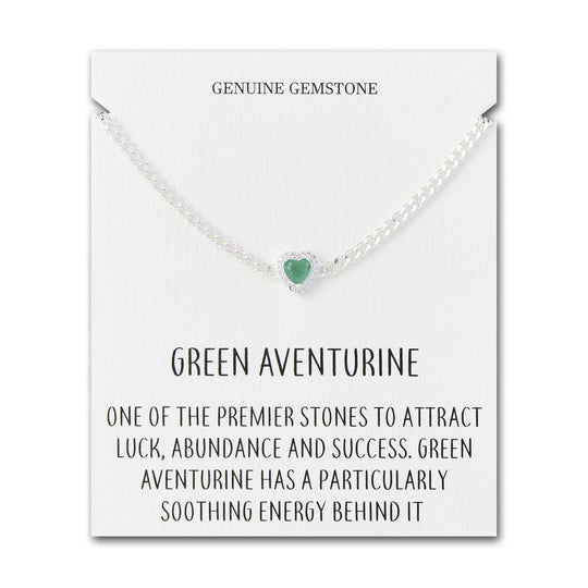 Green Aventurine Heart Gemstone Bracelet with Quote Card Created with Zircondia® Crystals - Philip Jones Jewellery