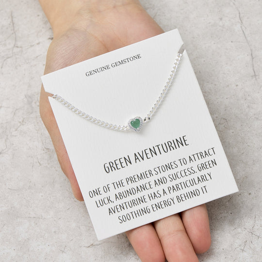 Green Aventurine Heart Gemstone Bracelet with Quote Card Created with Zircondia® Crystals - Philip Jones Jewellery