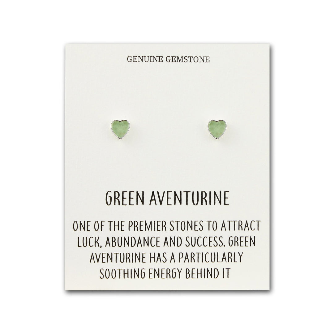 Green Aventurine Heart Stud Earrings with Quote Card - Philip Jones Jewellery