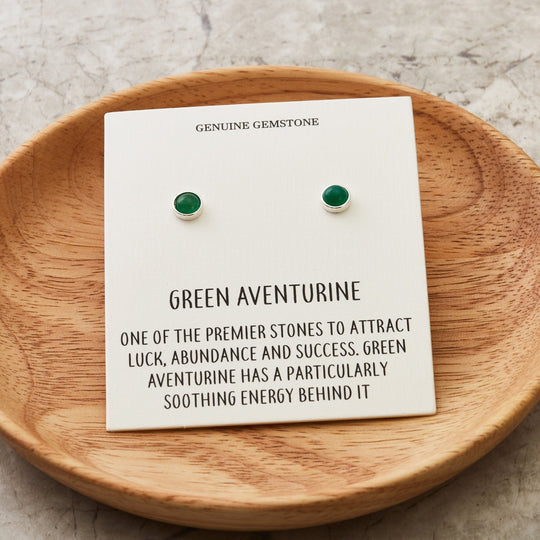 Green Aventurine Stud Earrings with Quote Card - Philip Jones Jewellery