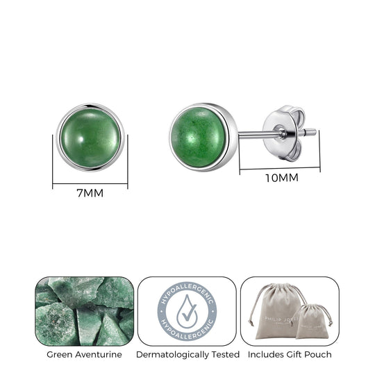 Green Aventurine Stud Earrings with Quote Card - Philip Jones Jewellery