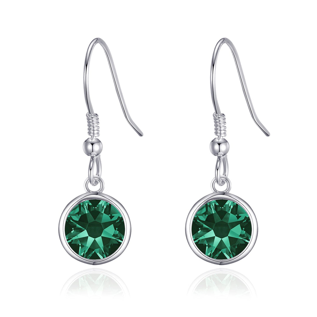 Green Crystal Drop Earrings Created with Zircondia® Crystals - Philip Jones Jewellery