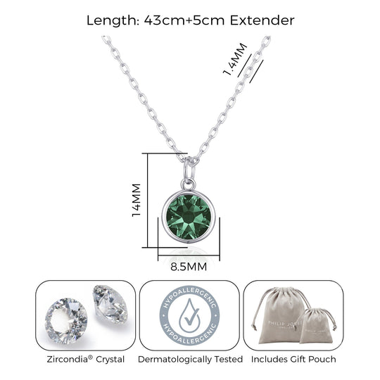 Green Crystal Necklace Created with Zircondia® Crystals - Philip Jones Jewellery