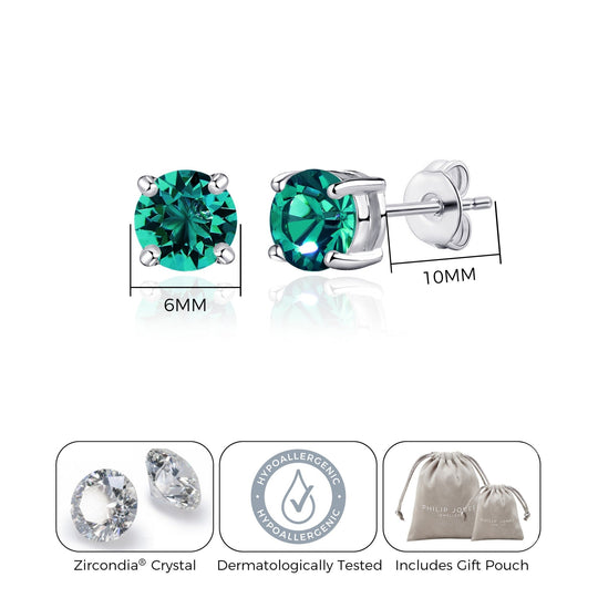 Green Stud Earrings Created with Zircondia® Crystals - Philip Jones Jewellery