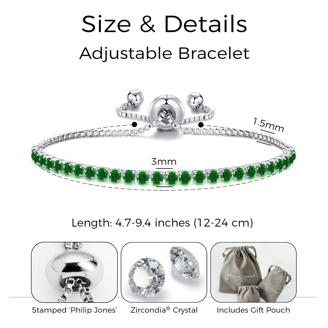 Green Tennis Friendship Bracelet Created with Zircondia® Crystals - Philip Jones Jewellery