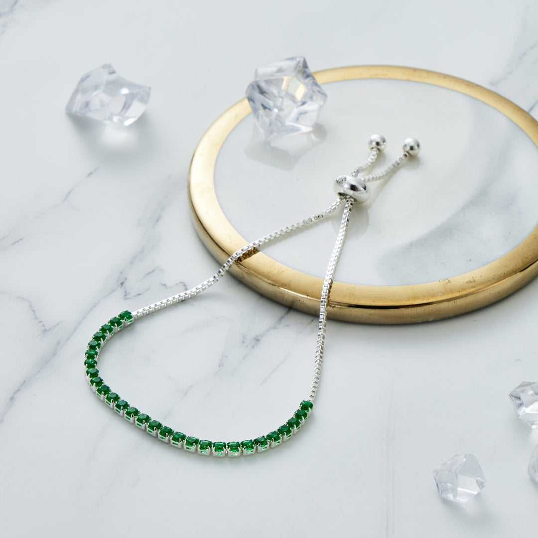 Green Tennis Friendship Bracelet Created with Zircondia® Crystals - Philip Jones Jewellery