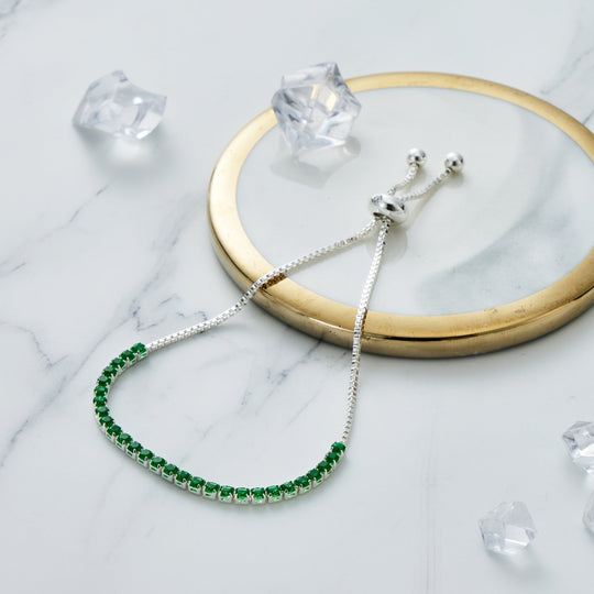 Green Tennis Friendship Bracelet Created with Zircondia® Crystals - Philip Jones Jewellery