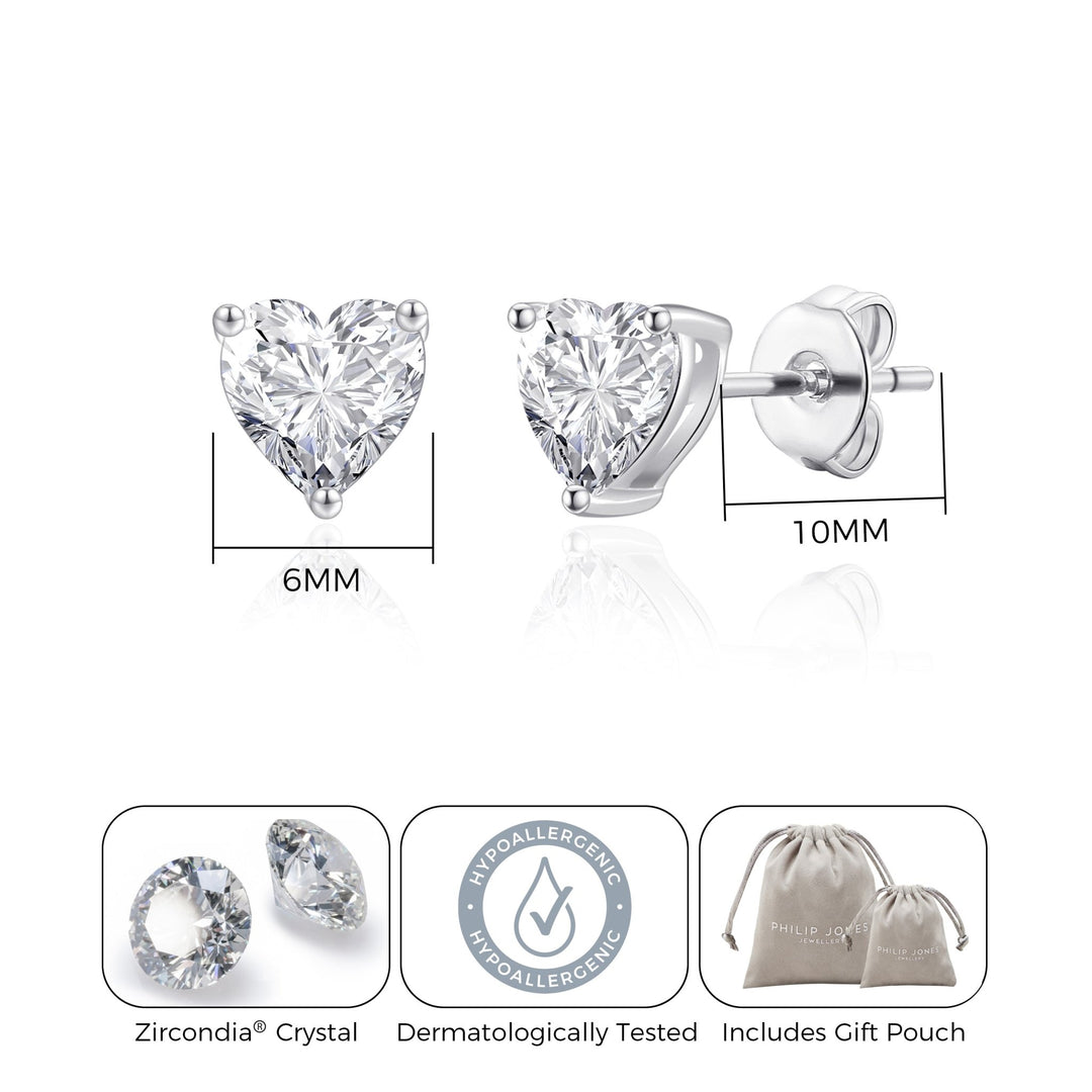 Heart Earrings Created with Zircondia® Crystals - Philip Jones Jewellery