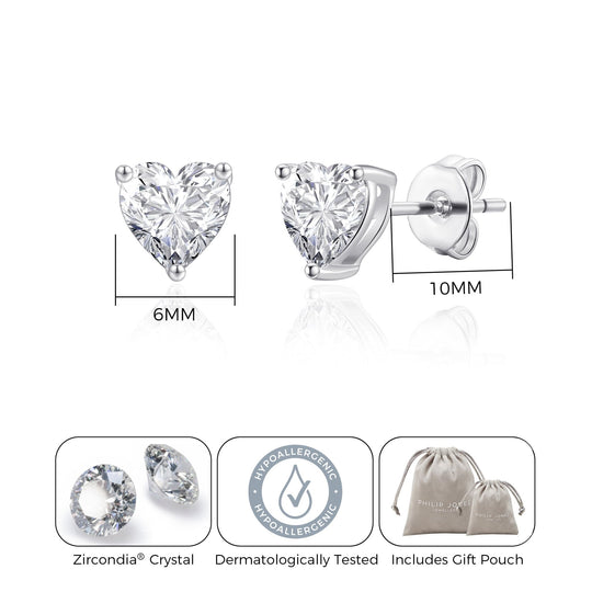 Heart Earrings Created with Zircondia® Crystals - Philip Jones Jewellery