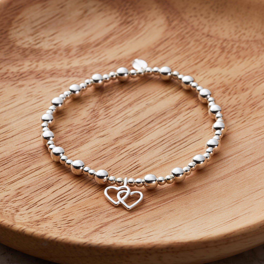 Heart Link Beaded Stretch Bracelet - Philip Jones Jewellery