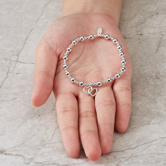 Heart Link Beaded Stretch Bracelet - Philip Jones Jewellery