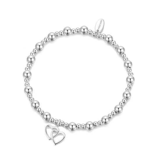 Heart Link Beaded Stretch Bracelet - Philip Jones Jewellery
