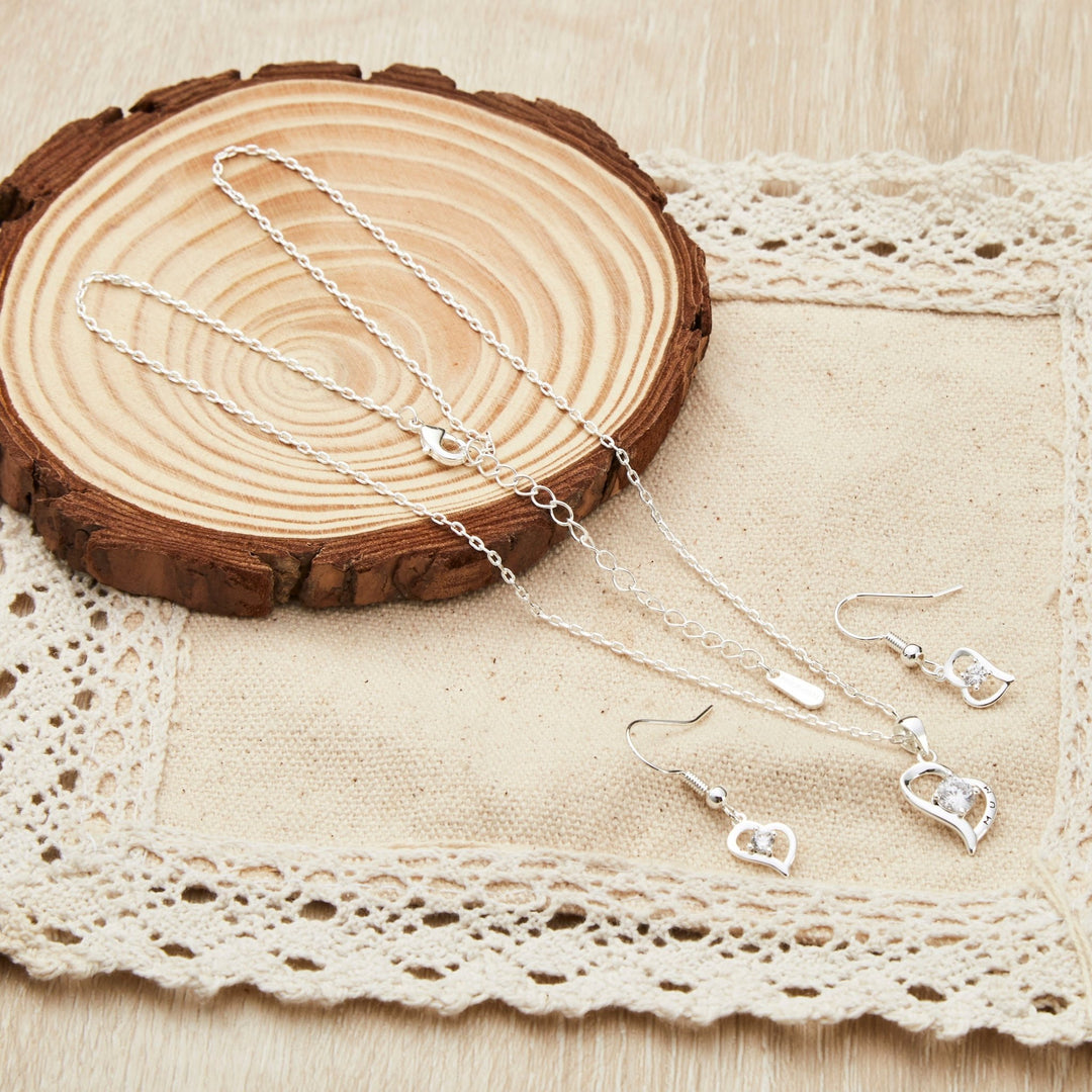 Heart "Mum" Necklace and Earrings Set Created with Zircondia® Crystals - Philip Jones Jewellery