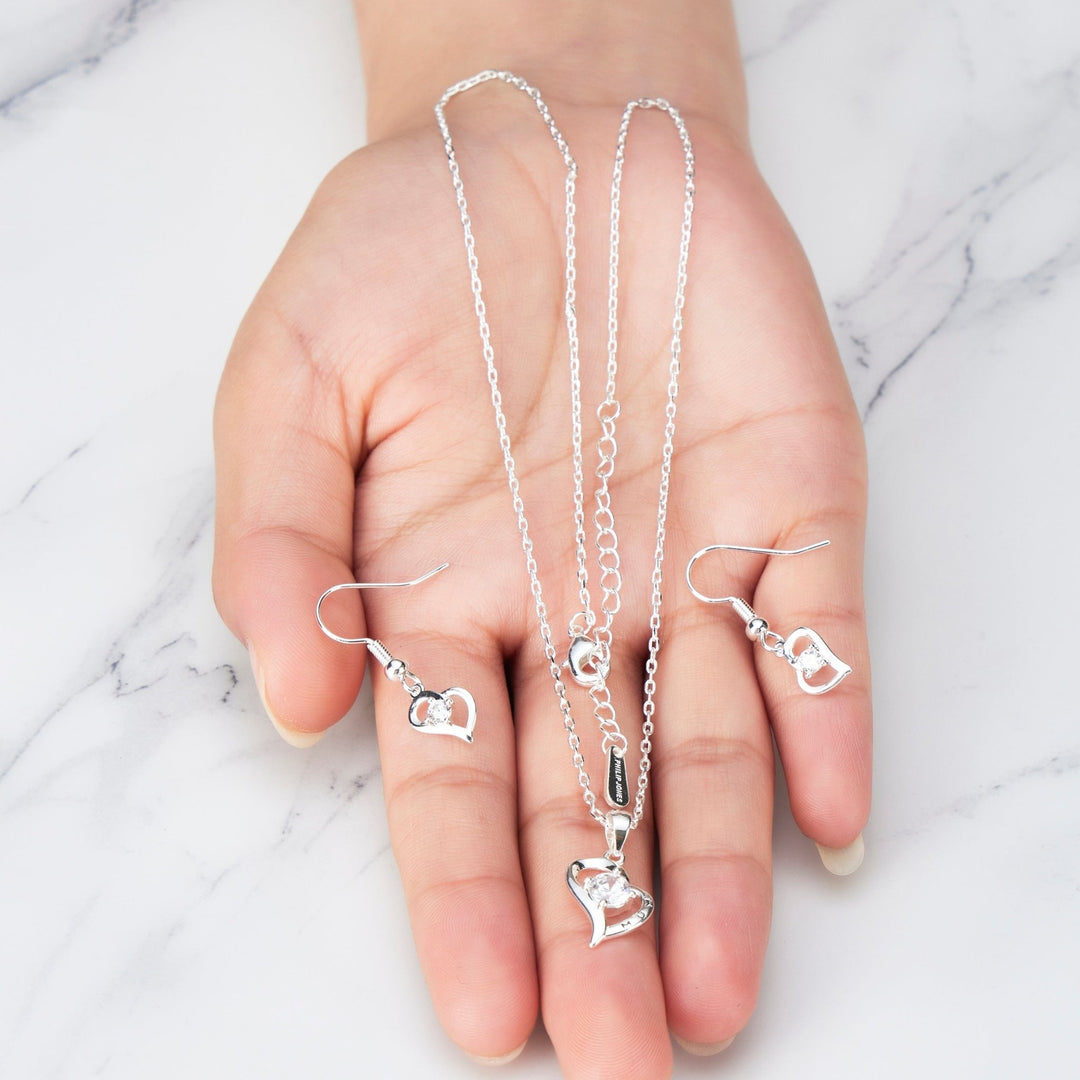 Heart "Mum" Necklace and Earrings Set Created with Zircondia® Crystals - Philip Jones Jewellery