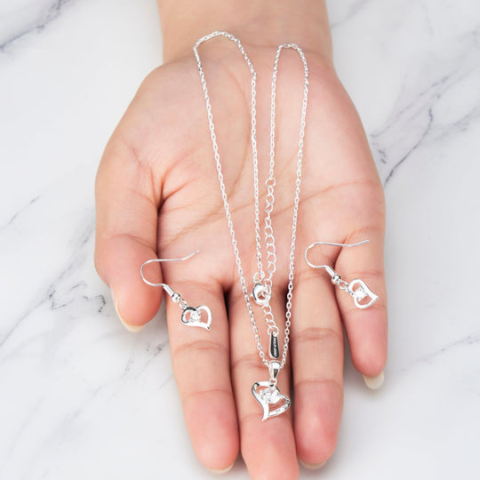 Heart "Mum" Necklace and Earrings Set Created with Zircondia® Crystals - Philip Jones Jewellery