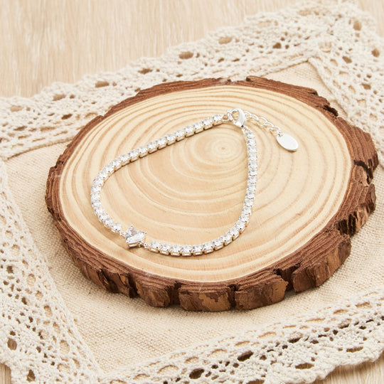 Heart Solitaire Tennis Bracelet Created with Zircondia® Crystals - Philip Jones Jewellery