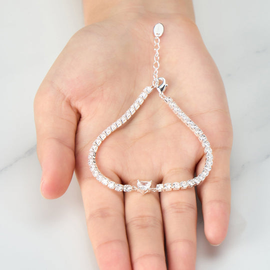 Heart Solitaire Tennis Bracelet Created with Zircondia® Crystals - Philip Jones Jewellery