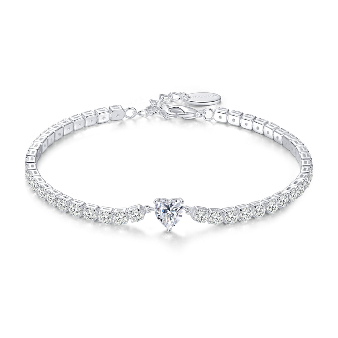 Heart Solitaire Tennis Bracelet Created with Zircondia® Crystals - Philip Jones Jewellery