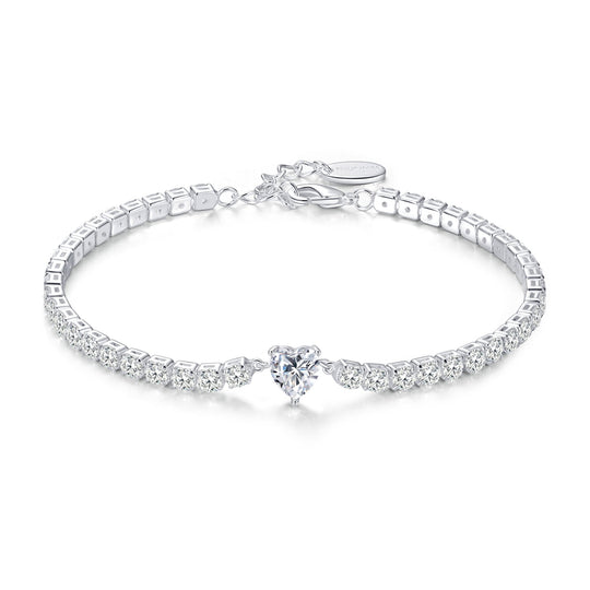Heart Solitaire Tennis Bracelet Created with Zircondia® Crystals - Philip Jones Jewellery
