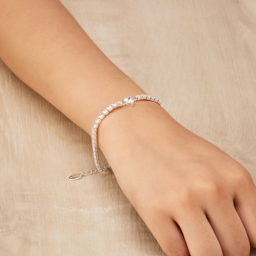 Heart Solitaire Tennis Bracelet Created with Zircondia® Crystals - Philip Jones Jewellery