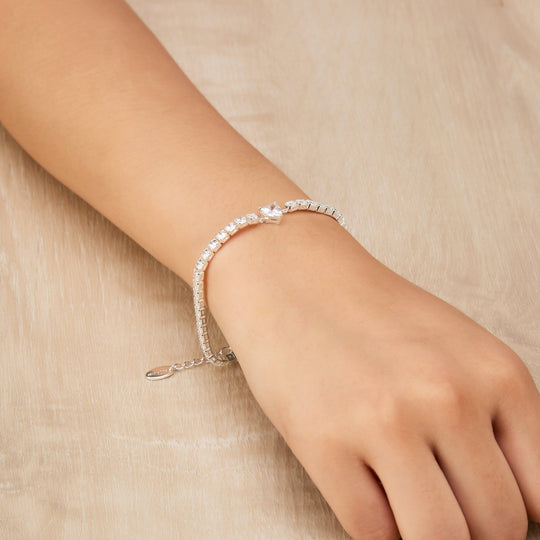 Heart Solitaire Tennis Bracelet Created with Zircondia® Crystals - Philip Jones Jewellery