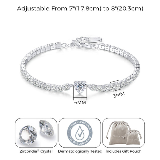 Heart Solitaire Tennis Bracelet Created with Zircondia® Crystals - Philip Jones Jewellery