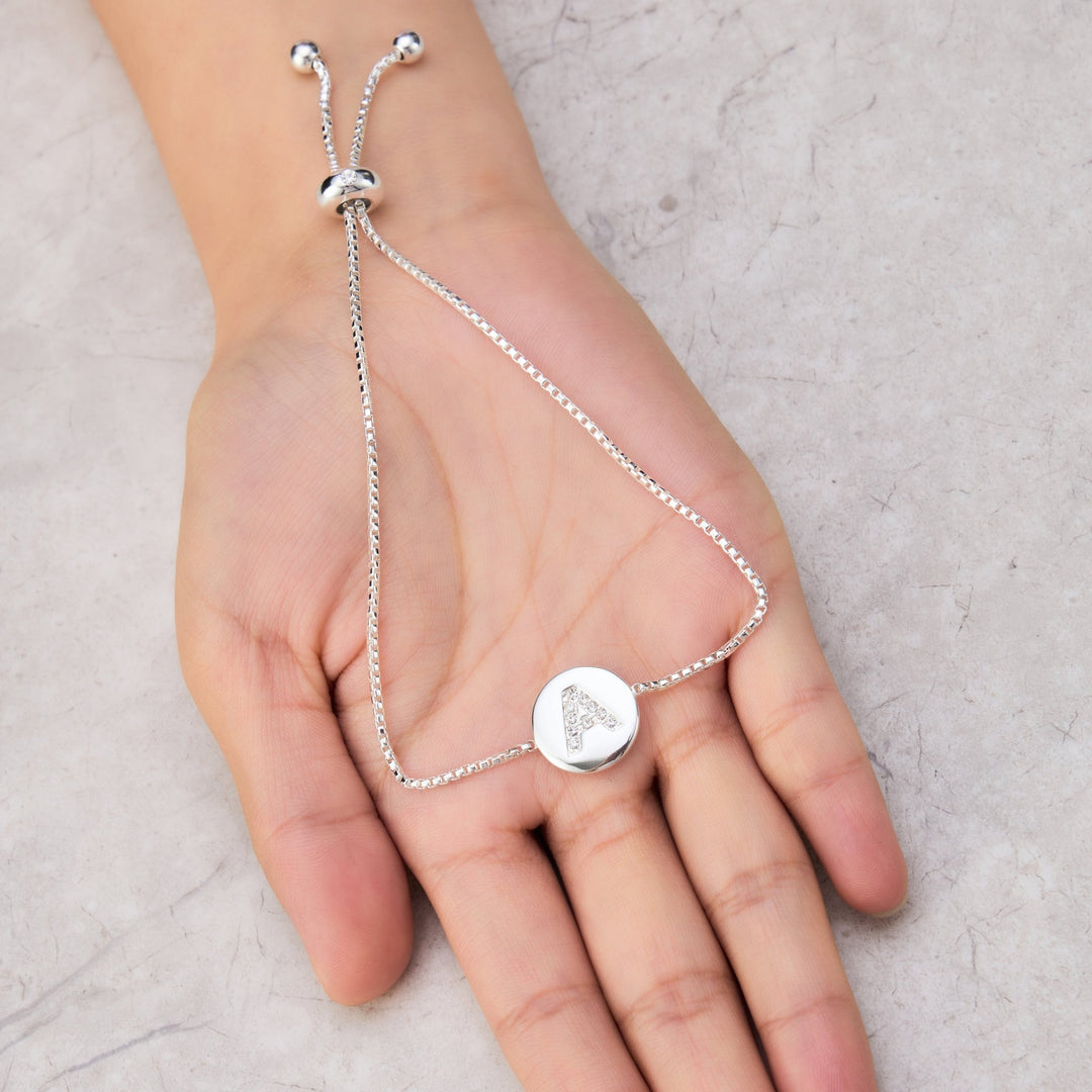 Initial Friendship Bracelet Letter A Created with Zircondia® Crystals - Philip Jones Jewellery
