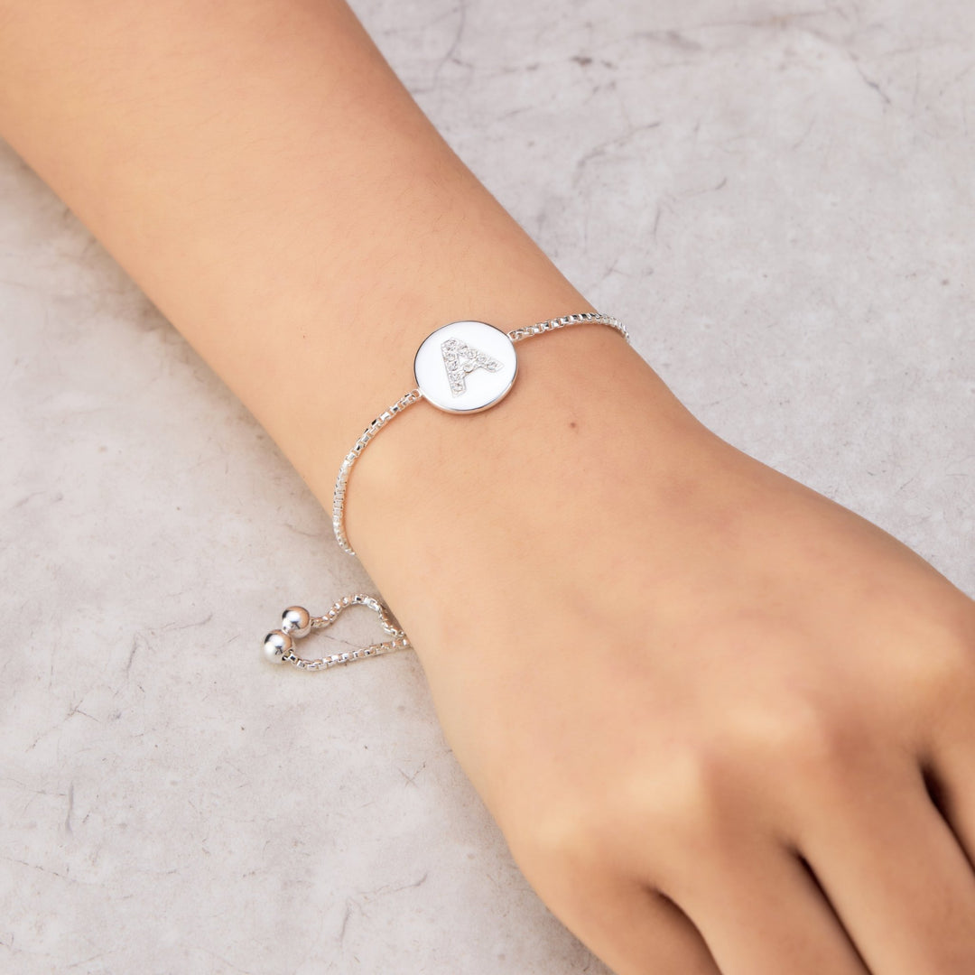 Initial Friendship Bracelet Letter A Created with Zircondia® Crystals - Philip Jones Jewellery