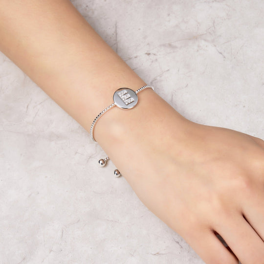 Initial Friendship Bracelet Letter E Created with Zircondia® Crystals - Philip Jones Jewellery