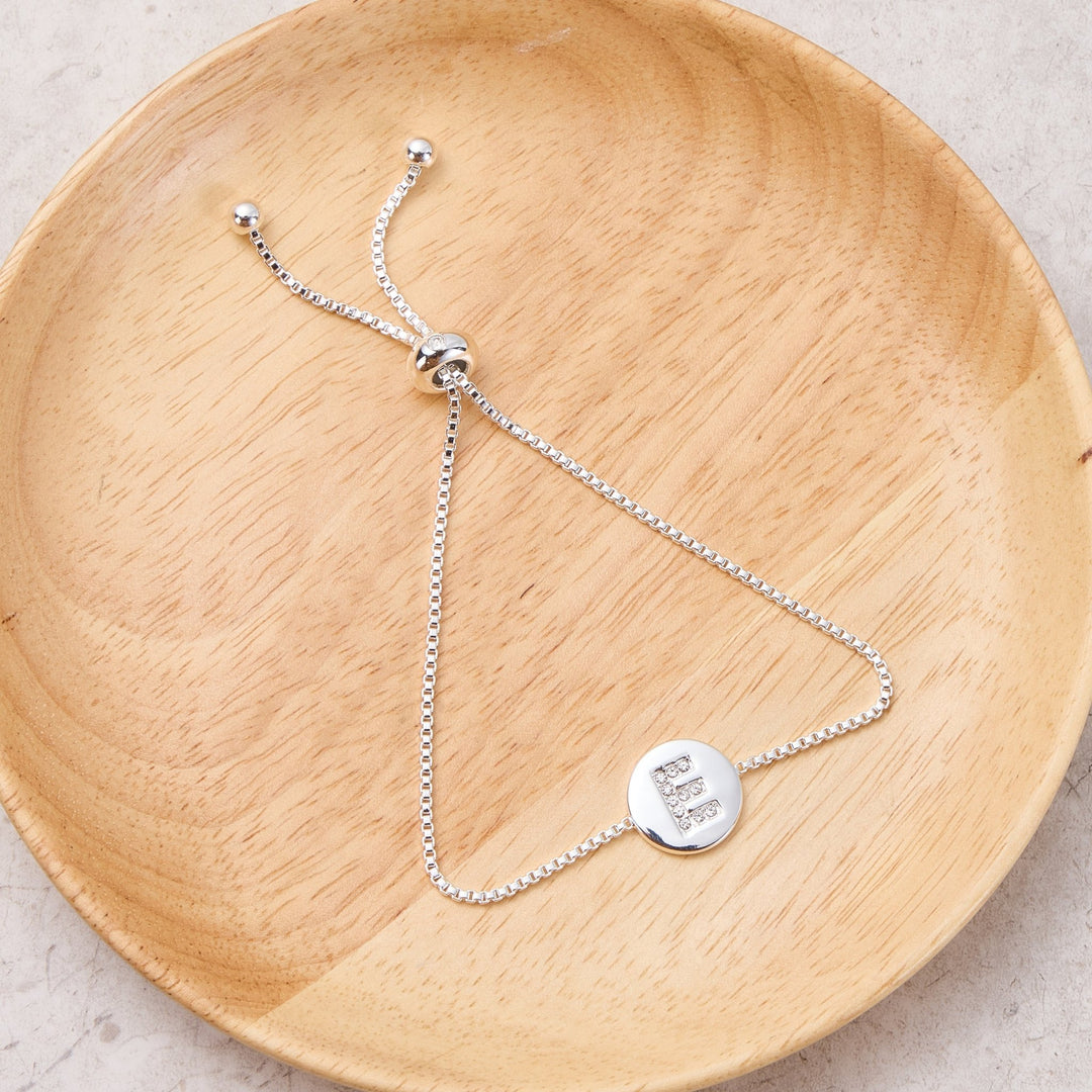 Initial Friendship Bracelet Letter E Created with Zircondia® Crystals - Philip Jones Jewellery