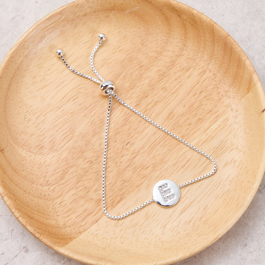 Initial Friendship Bracelet Letter E Created with Zircondia® Crystals - Philip Jones Jewellery
