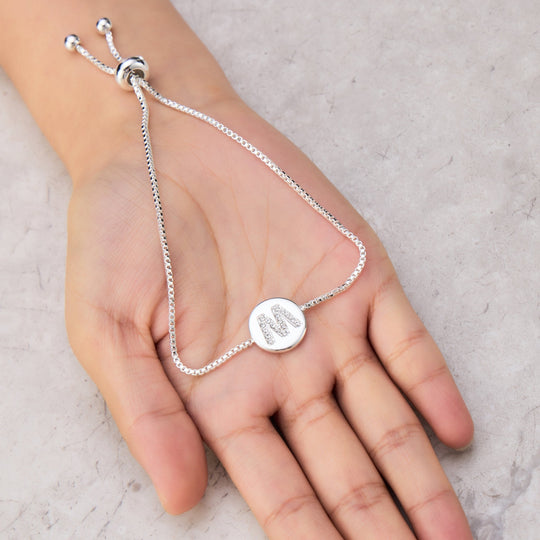 Initial Friendship Bracelet Letter M Created with Zircondia® Crystals - Philip Jones Jewellery