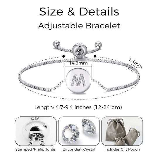 Initial Friendship Bracelet Letter M Created with Zircondia® Crystals - Philip Jones Jewellery