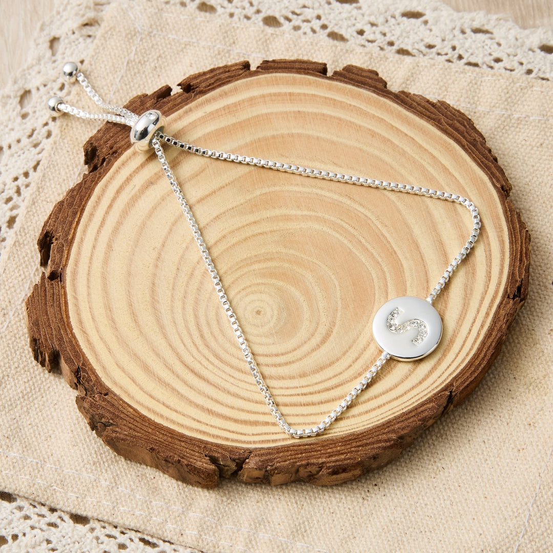 Initial Friendship Bracelet Letter S Created with Zircondia® Crystals - Philip Jones Jewellery