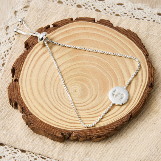 Initial Friendship Bracelet Letter S Created with Zircondia® Crystals - Philip Jones Jewellery