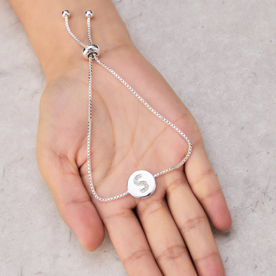 Initial Friendship Bracelet Letter S Created with Zircondia® Crystals - Philip Jones Jewellery