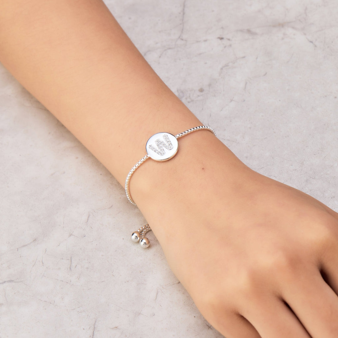 Initial Friendship Bracelet Letter W Created with Zircondia® Crystals - Philip Jones Jewellery