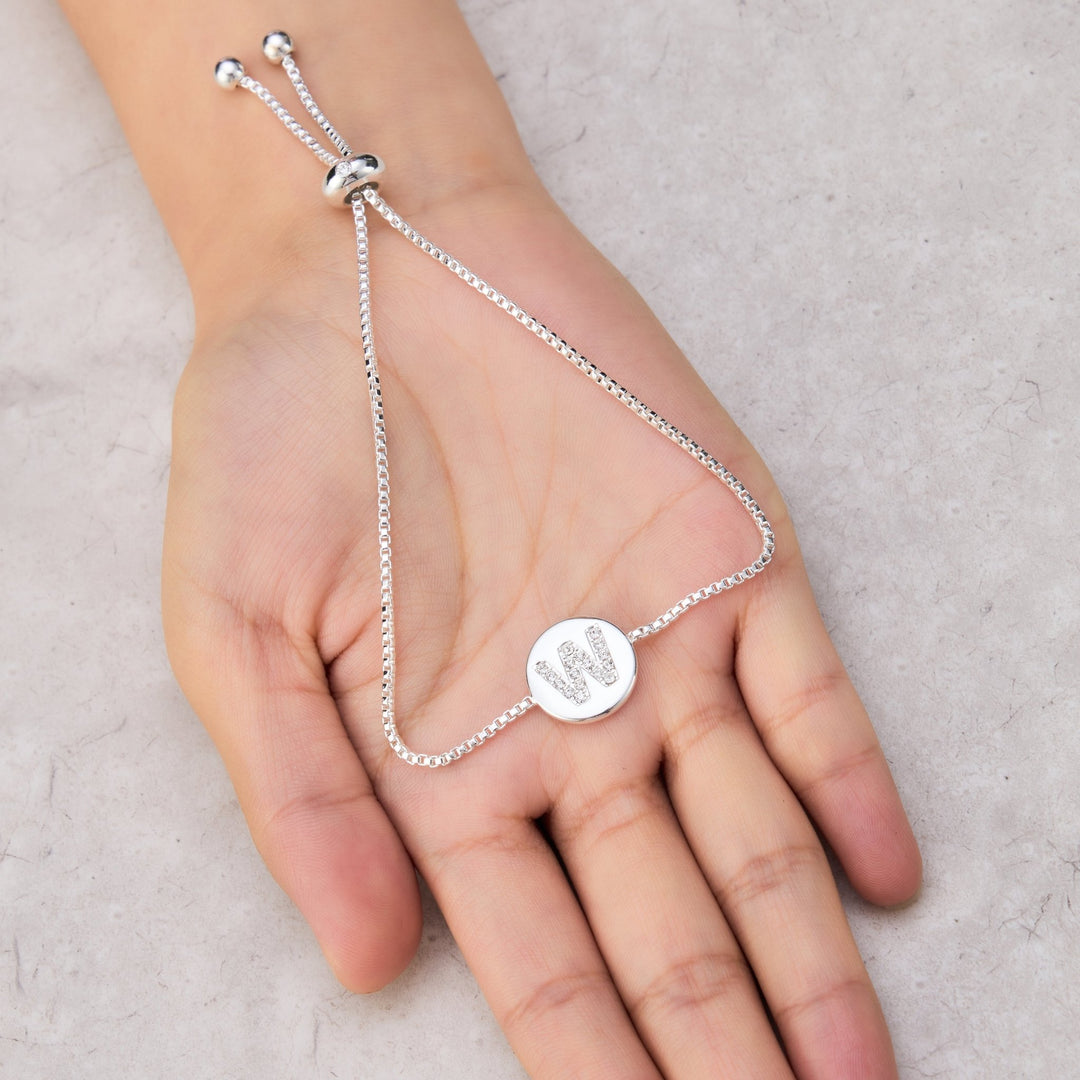 Initial Friendship Bracelet Letter W Created with Zircondia® Crystals - Philip Jones Jewellery