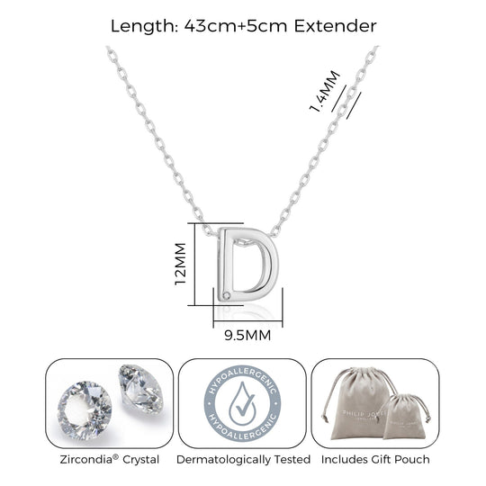 Initial Necklace Letter D Created with Zircondia® Crystals - Philip Jones Jewellery