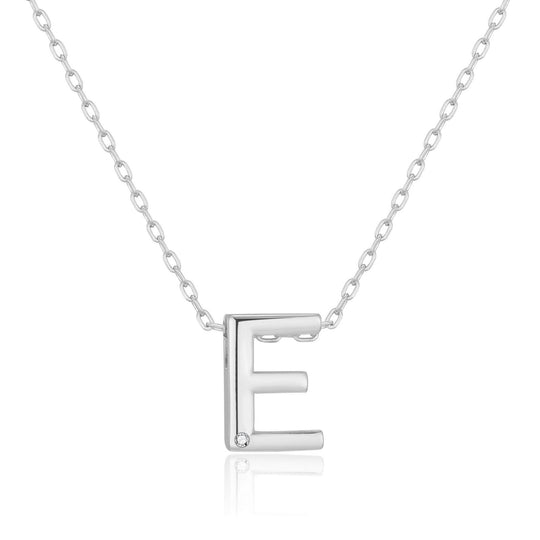 Initial Necklace Letter E Created with Zircondia® Crystals - Philip Jones Jewellery