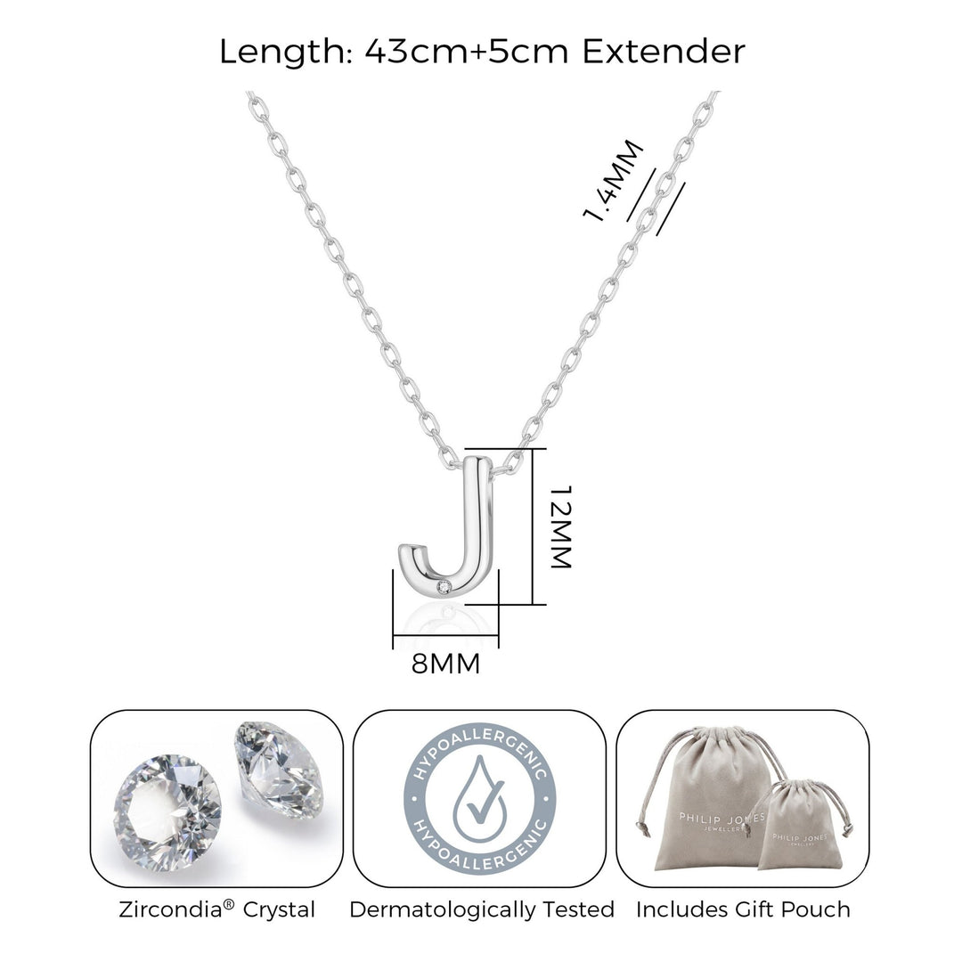 Initial Necklace Letter J Created with Zircondia® Crystals - Philip Jones Jewellery