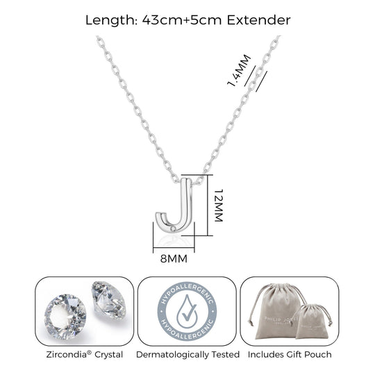 Initial Necklace Letter J Created with Zircondia® Crystals - Philip Jones Jewellery