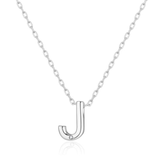 Initial Necklace Letter J Created with Zircondia® Crystals - Philip Jones Jewellery