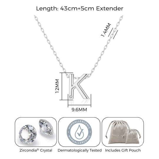 Initial Necklace Letter K Created with Zircondia® Crystals - Philip Jones Jewellery