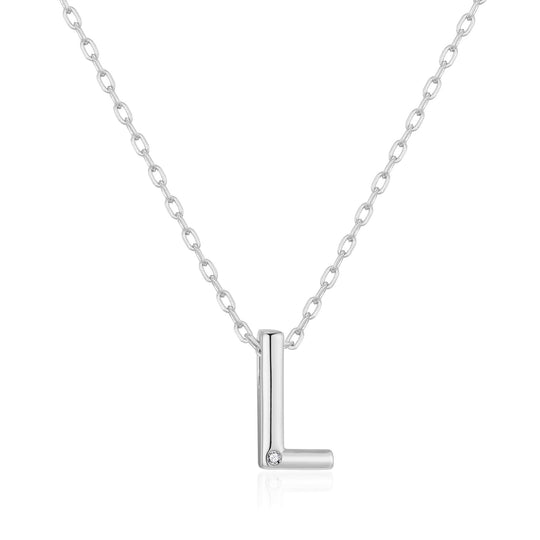 Initial Necklace Letter L Created with Zircondia® Crystals - Philip Jones Jewellery